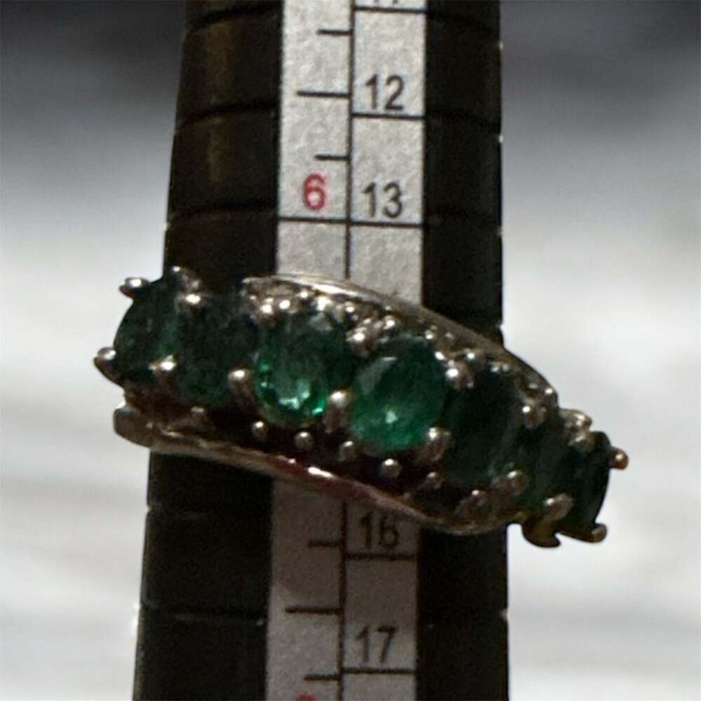 Oval Cut Emerald Five-Stone Silver Eternity Band Ring
